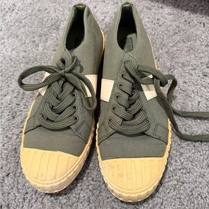 Green Canvas Sneakers with Beige Soles